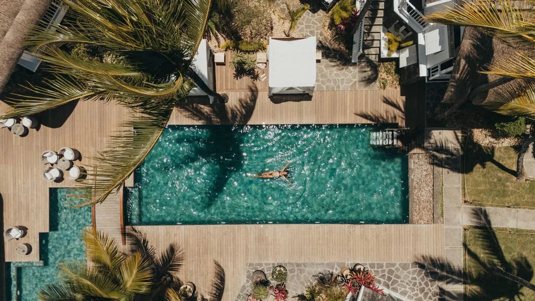 Pool bland palmer sedd från ovan